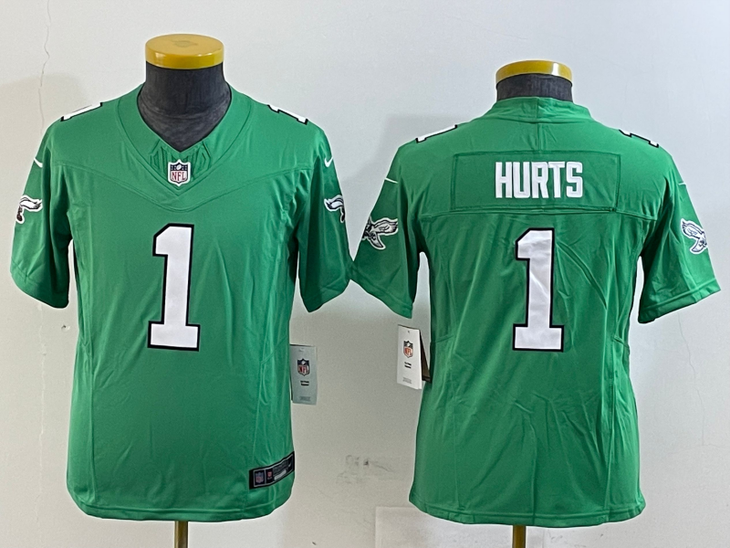 Youth 2025 Philadelphia Eagles #1 Hurts green Nike NFL jersey style 7